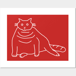 White Line Minimal Chonk Cat Posters and Art